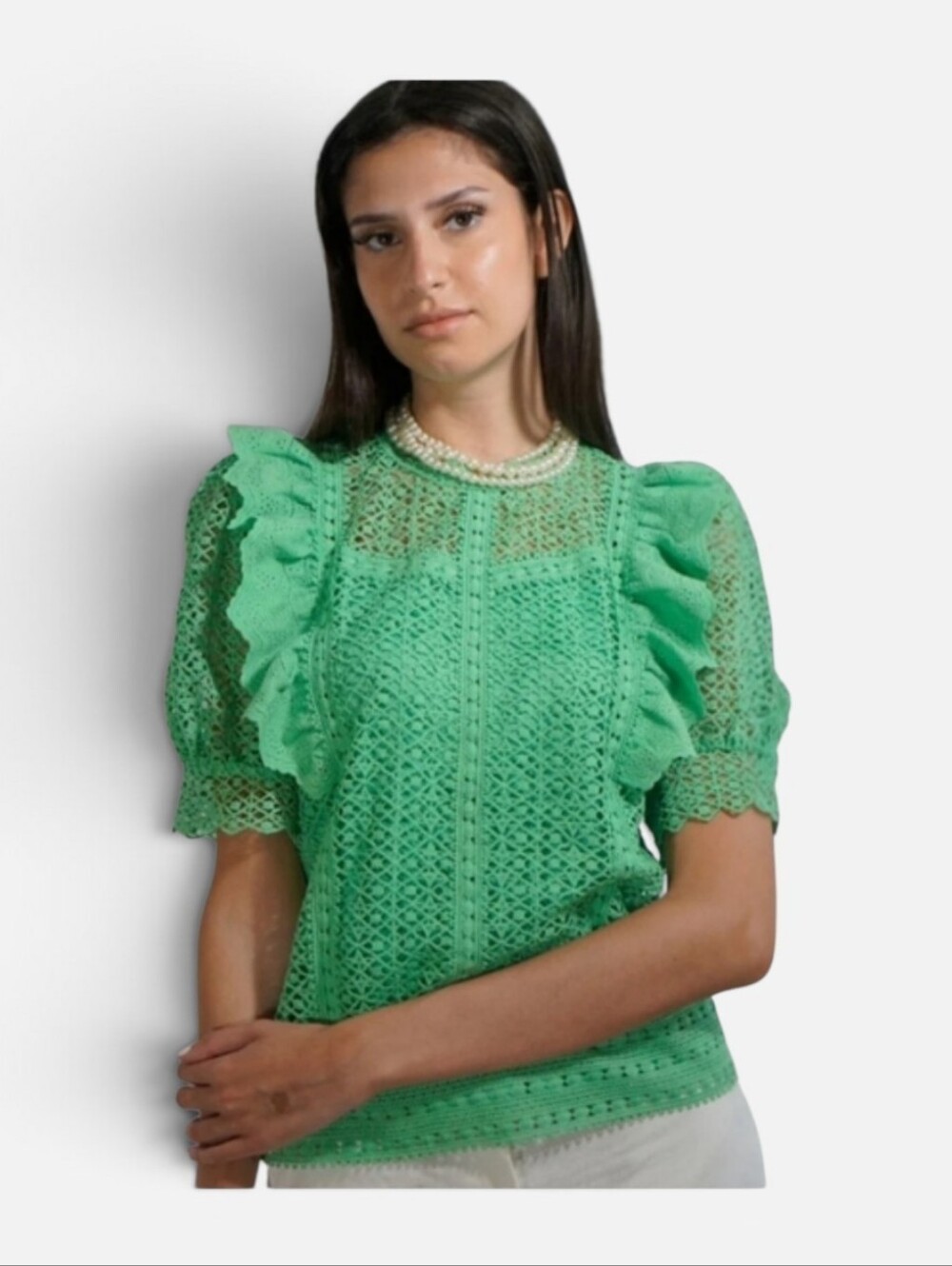 Ultra Pink Kelly Green Mesh Top Short Sleeve Blouse Medium